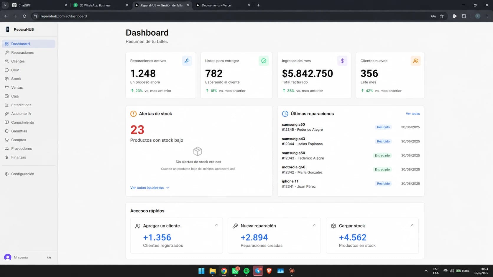 Dashboard de ReparaHub